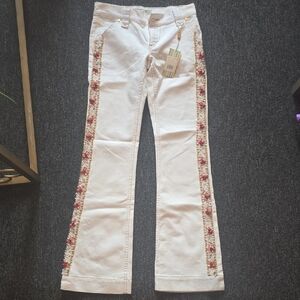 Allen B. By Allen Schwartz White Jeans with Aqua and Tan Trim